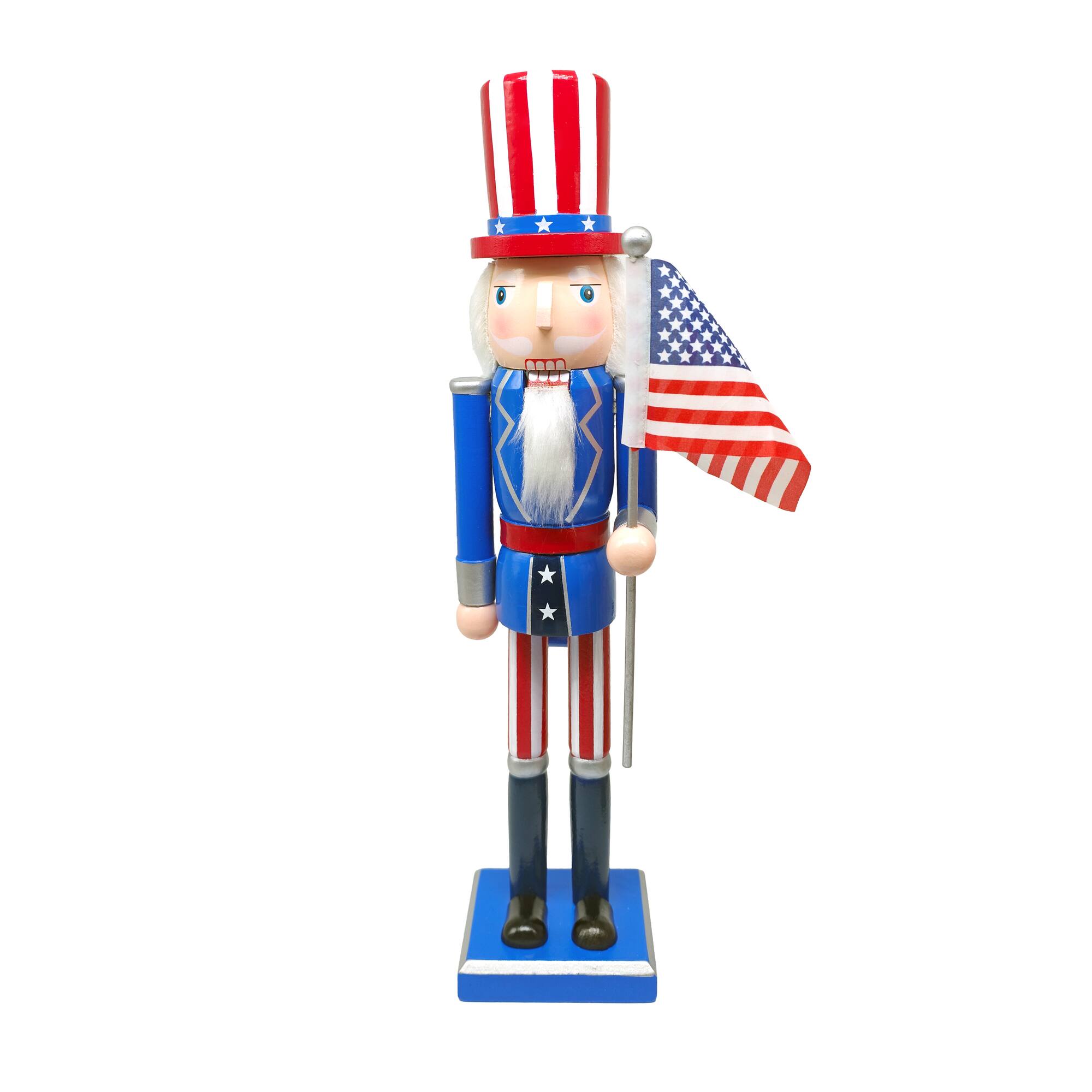 Red, White & Blue 16" Blue US Flag Wood Nutcracker Décor by Celebrate It™